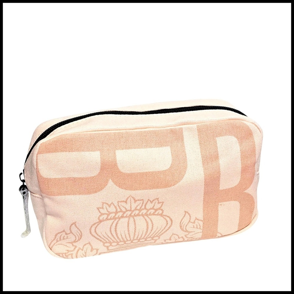 Bobbi Brown Pink Canvas Zippered Cosmetic Makeup‎ Bag Case Black Logo New
